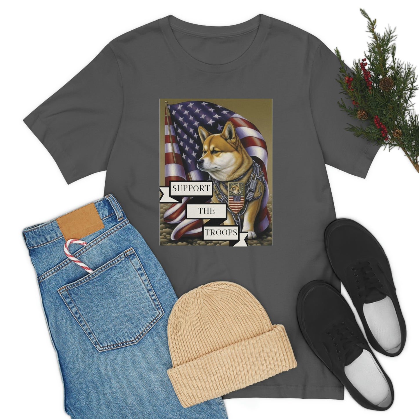 Patriotic Shiba Inu Soldier T-Shirt | American Flag and Support the Troops | Shiba Inu Tee with High-Quality Print