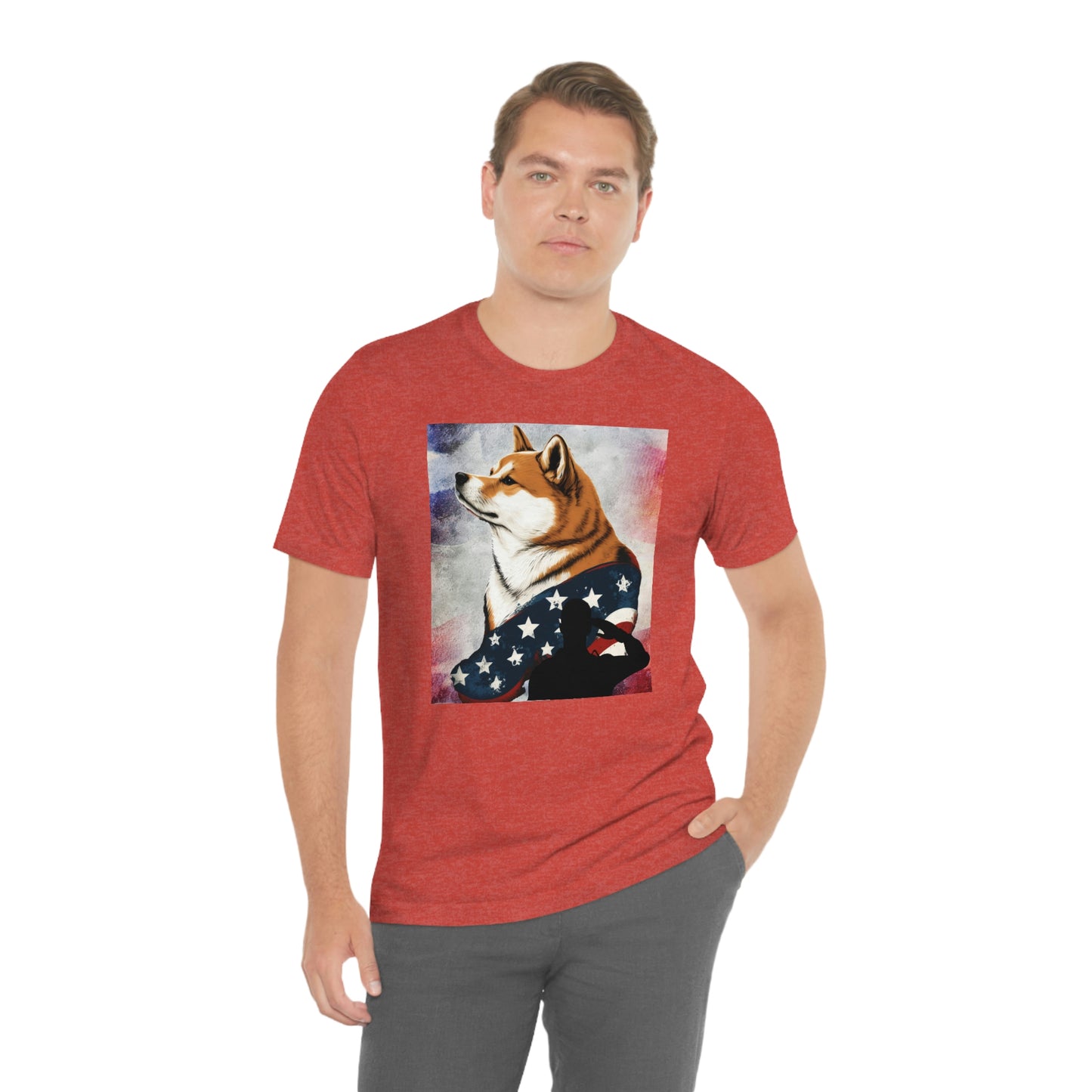 Patriotic Shiba Inu T-Shirt Support Our Troops | American Flag and Soldier Silhouette | Shiba Inu Tee with High-Quality Print