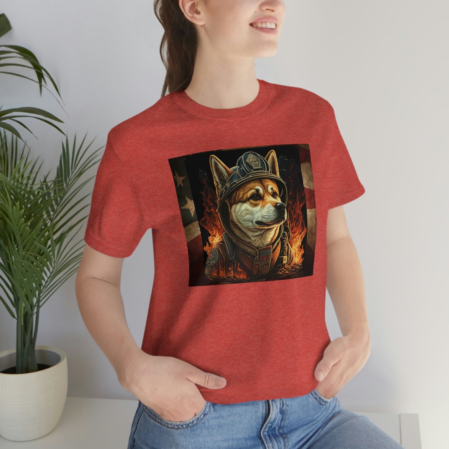 Firefighter Shiba Inu T-Shirt | Support First Responders | American Flag | Shiba Inu Tee | High-Quality Print | Gift for Him | Gift for Her