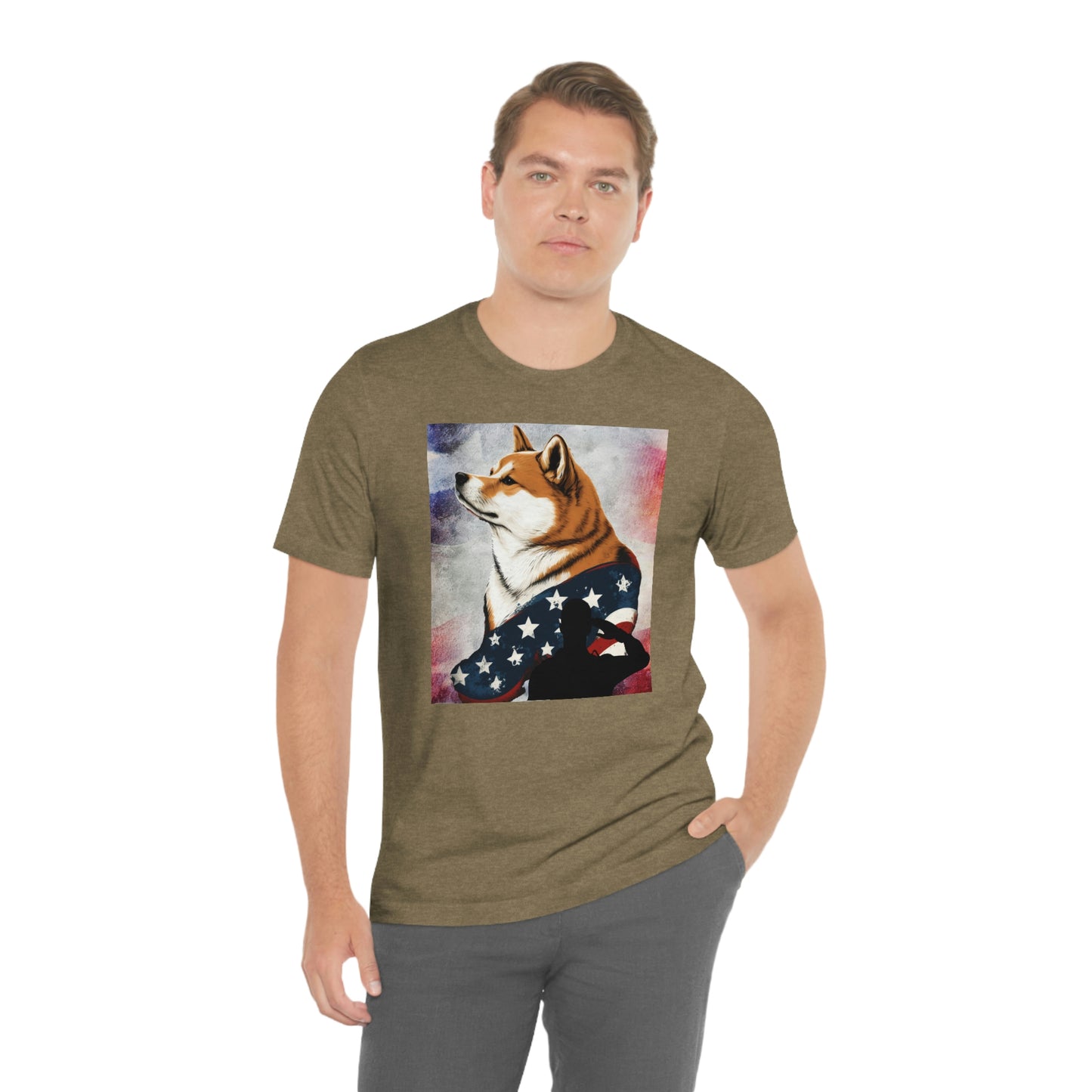 Patriotic Shiba Inu T-Shirt Support Our Troops | American Flag and Soldier Silhouette | Shiba Inu Tee with High-Quality Print