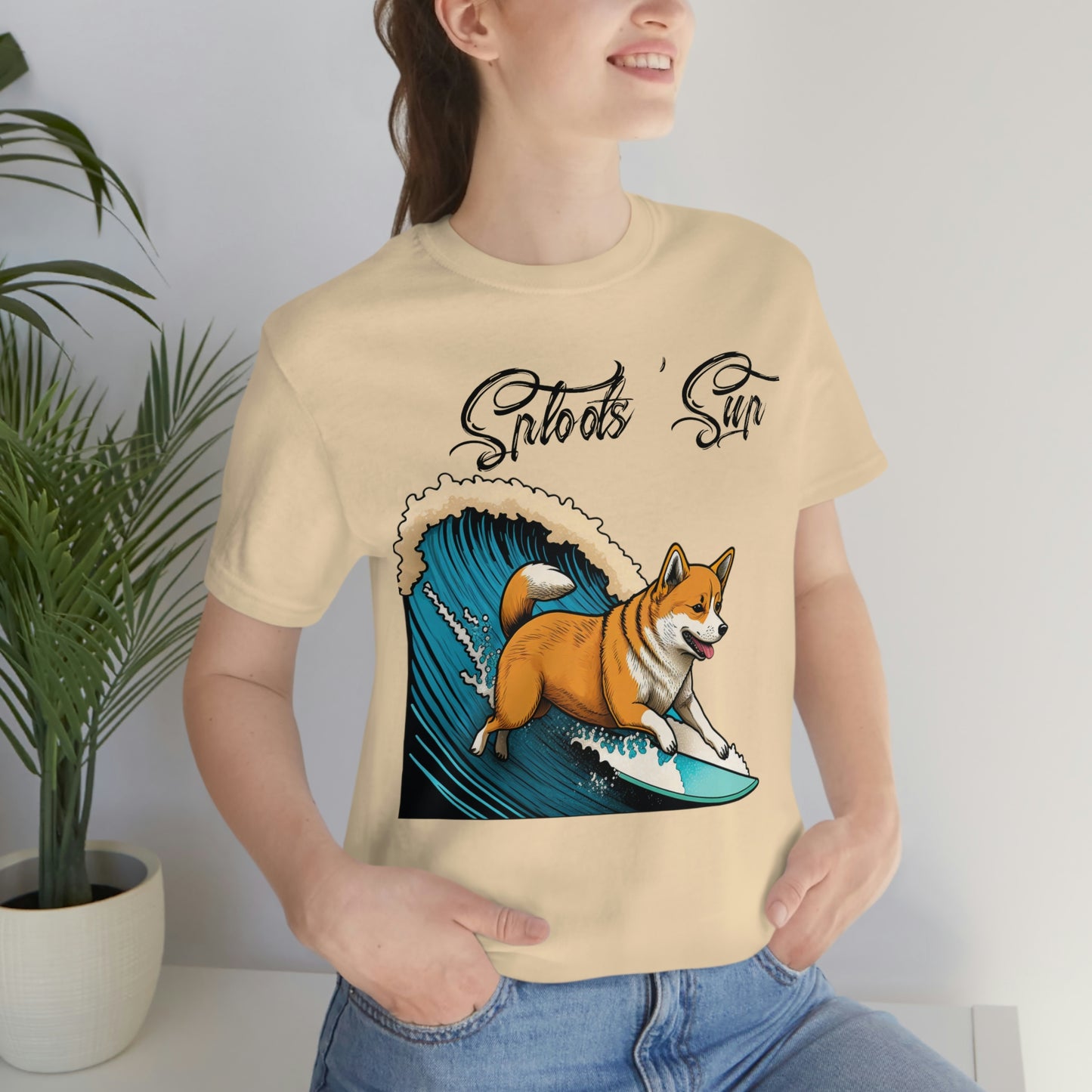 Sploots 'Sup Surfin' Shiba Inu | Black Ink | Short Sleeve Tee