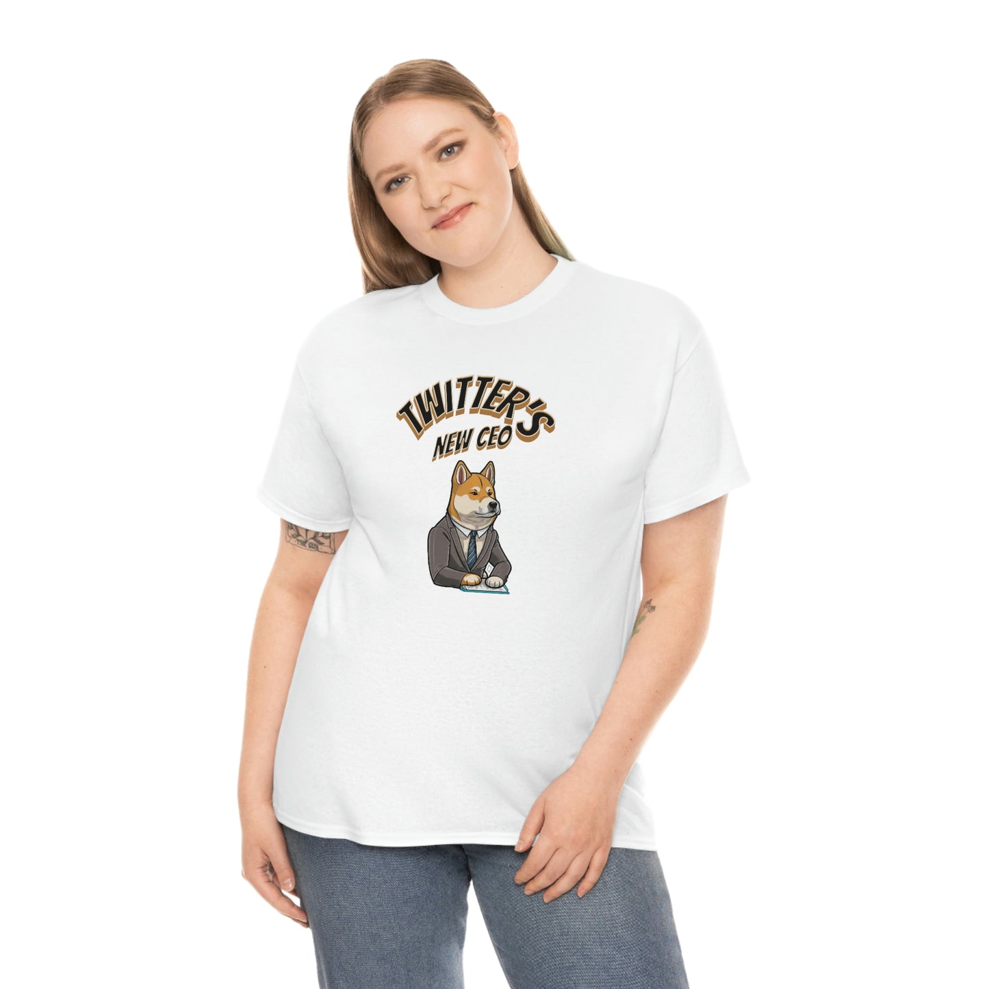 Unleash Your Humor and Style with Our 'Twitters New CEO' Shiba Inu Executive T-Shirt Design! - Black and White Ink