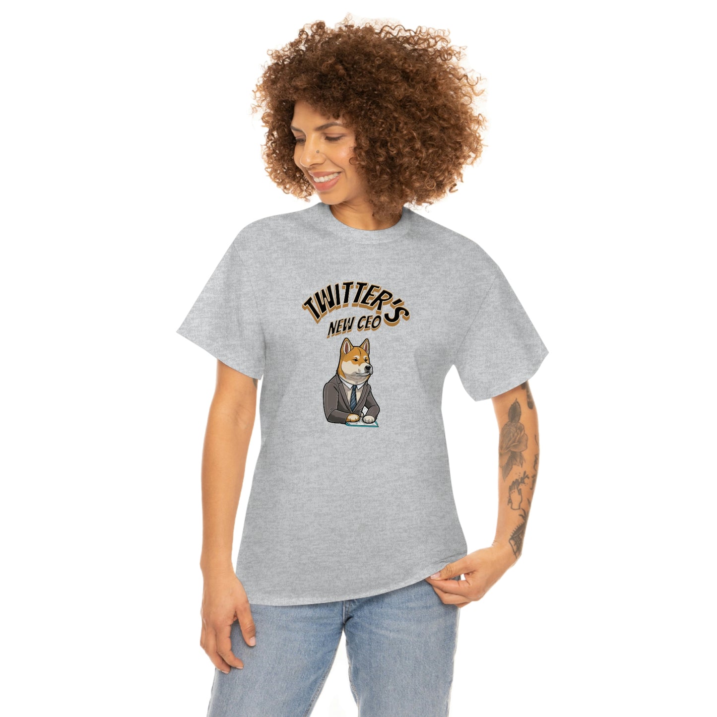 Unleash Your Humor and Style with Our 'Twitters New CEO' Shiba Inu Executive T-Shirt Design! - Black and White Ink