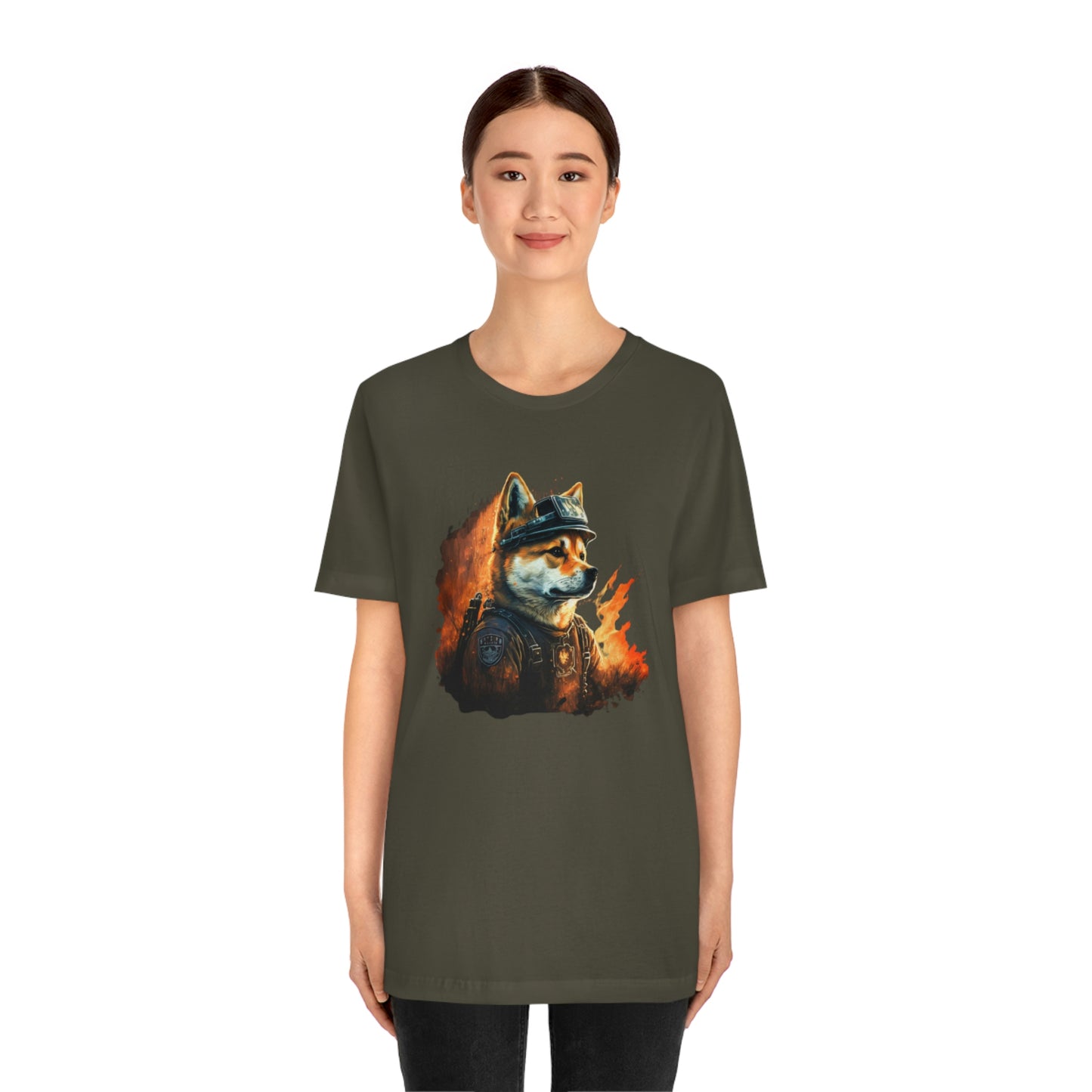 Brave Shiba Inu Firefighter T-Shirt - Flames Design | Shiba Inu Tee with High-Quality Print