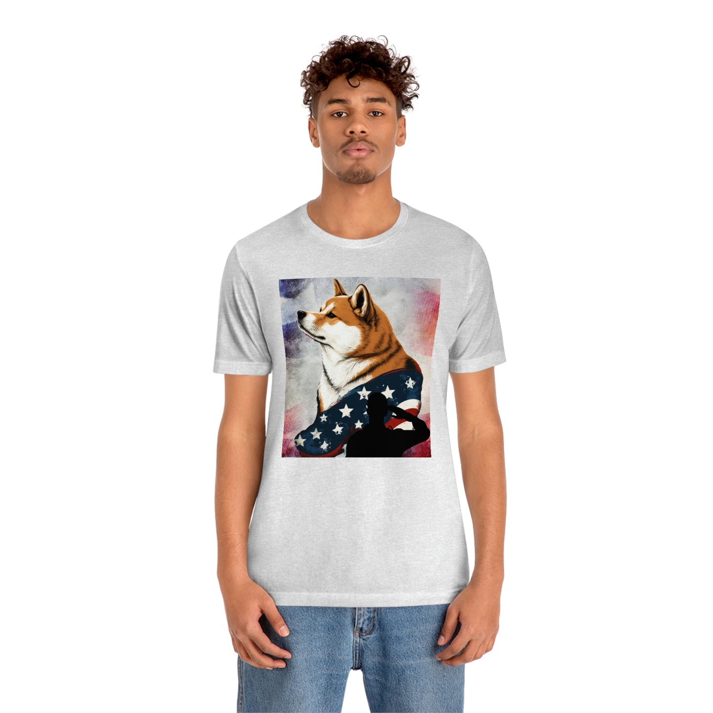 Patriotic Shiba Inu T-Shirt Support Our Troops | American Flag and Soldier Silhouette | Shiba Inu Tee with High-Quality Print