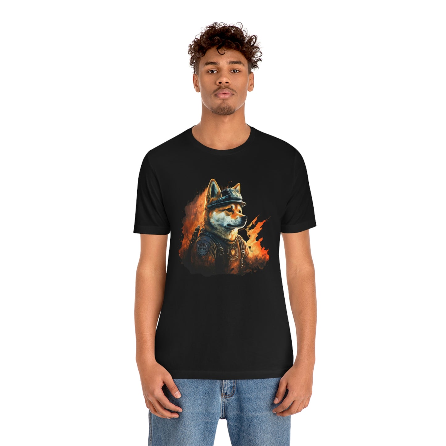 Brave Shiba Inu Firefighter T-Shirt - Flames Design | Shiba Inu Tee with High-Quality Print