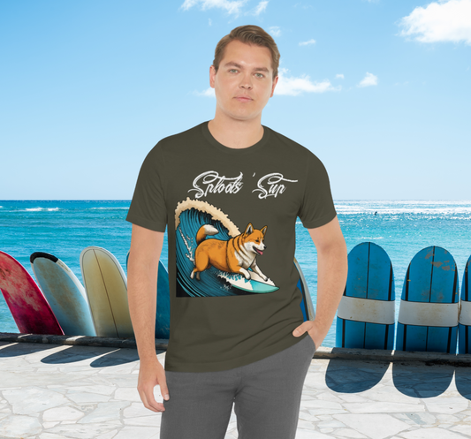 Sploots 'Sup Surfin' Shiba Inu | White Ink | Short Sleeve Tee