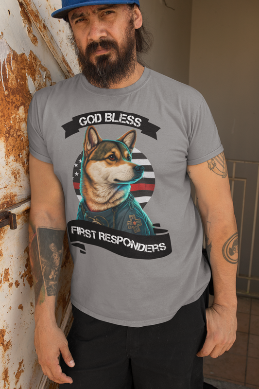 EMT Shiba Inu T-Shirt | Support First Responders | God Bless Banner | Shiba Inu Tee with High-Quality Print