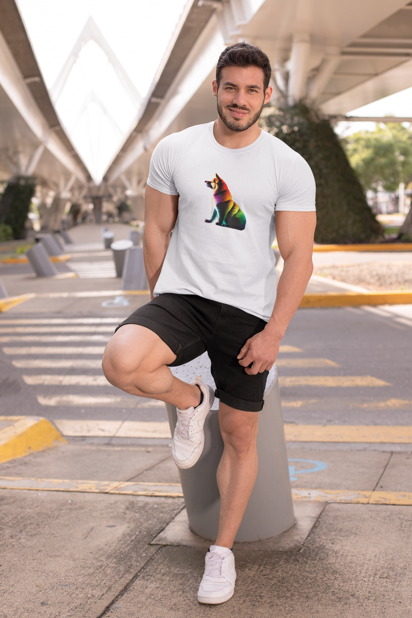 Rainbow Shiba Inu Silhouette T-Shirt: 100% Cotton, Medium Fabric, Classic Fit, Tear-Away Label, True-to-Size